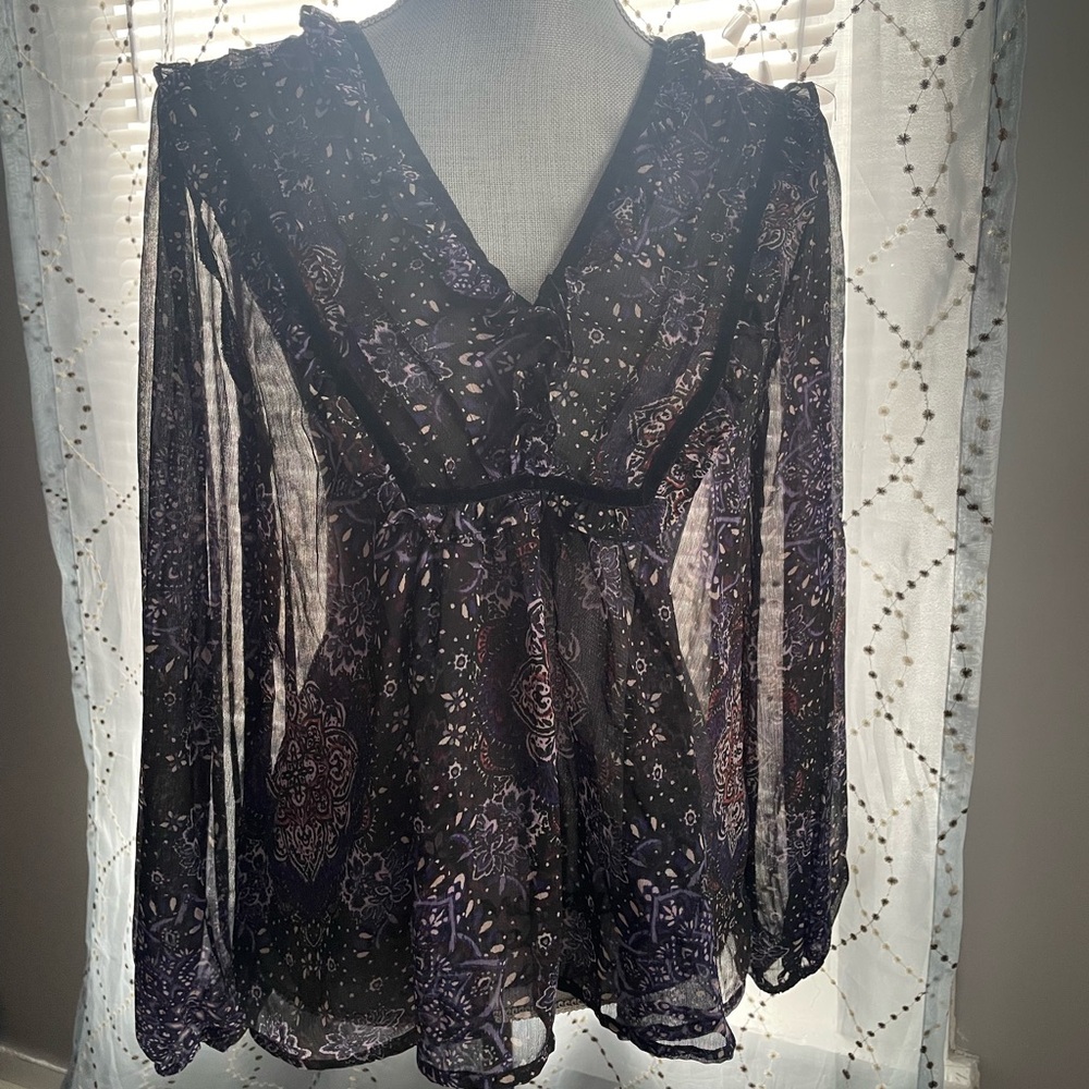 Maurices Sheer Black and Purple Blouse